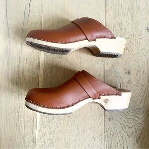 Lotta From Stockholm Leather Clogs Swedish Wood Sole Brown 9.5